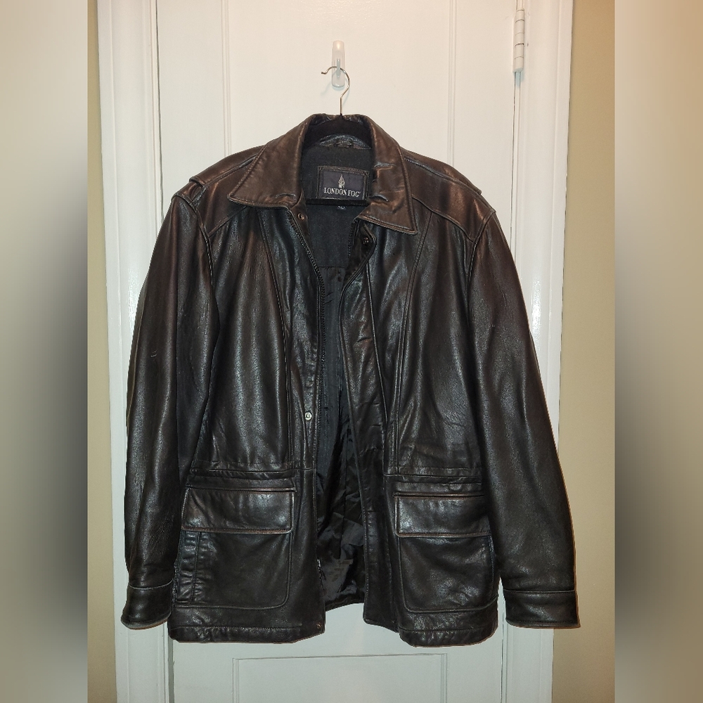 London Fog Men's Vintage Black Genuine Leather Jacket Size L